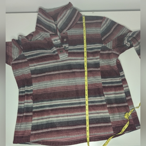 North River Womens Large Pullover Sweater 1/4 Button front Plum Stripe - Picture 8 of 10
